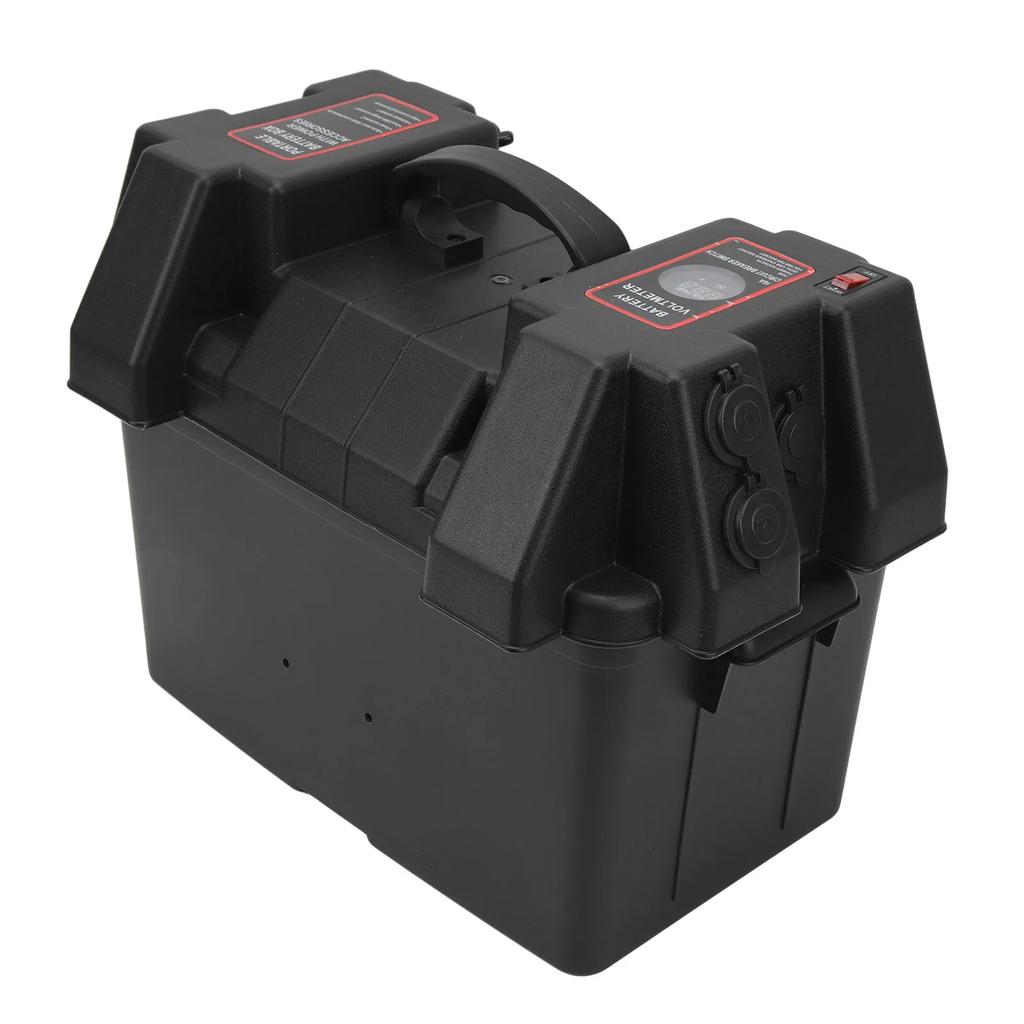 Trolling Motor Smart Battery Box Rainproof 2 USB Port ABS Marine Battery Power Center Resistant for RV Van SUV ATV Camping Truck