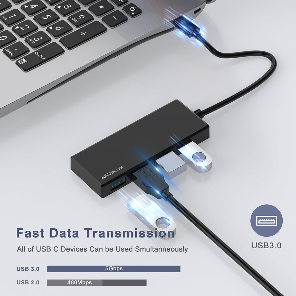 ANYPLUS USB Hub with 5Gbps Data 4 USB Compatible with Surface iPad and XPS USB-C Hub, Type-C High-Speed Transfer, 3.0 Ports, MacBook, Book, Pro, 17/15