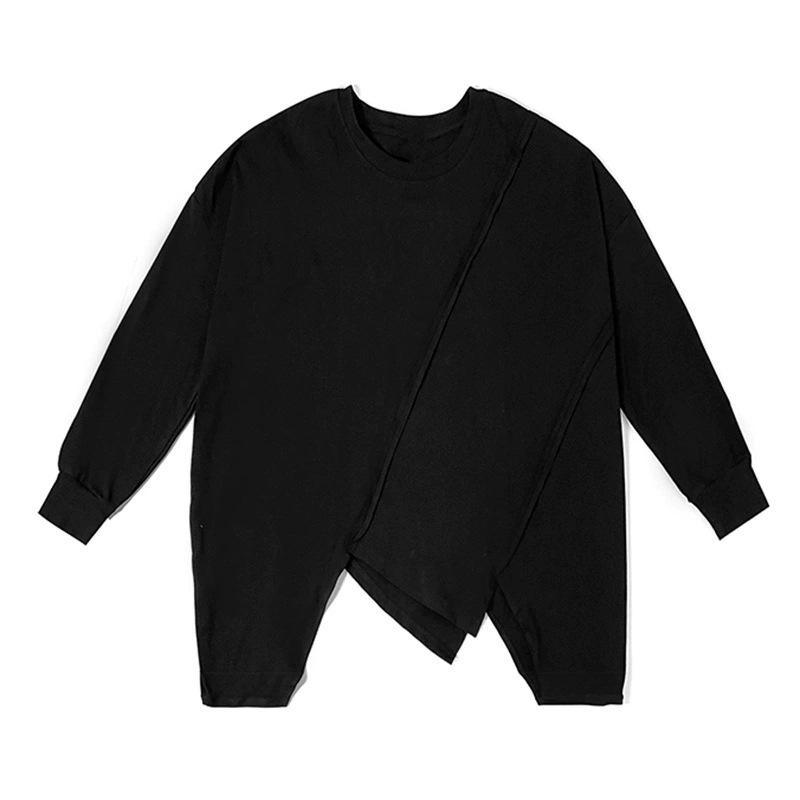 

Женская худи в темном стиле с асимметричным кроем - Свободный крой, Черная, С длинным рукавом для весны и осени One Size чёрный