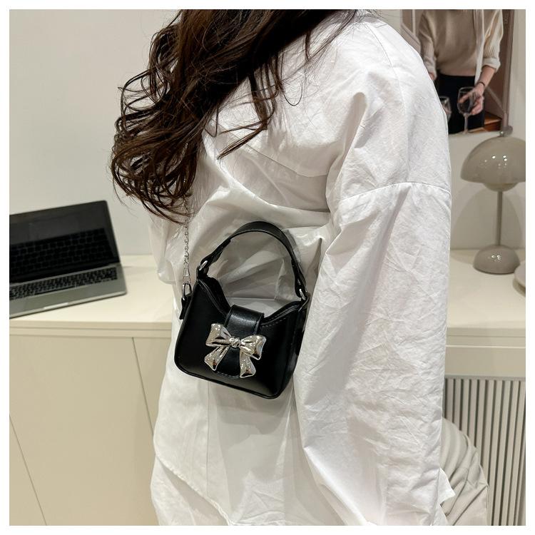 Butterfly Knot Faux Leather Mini Crossbody Bag Cute Small Chain Shoulder Purse for Women