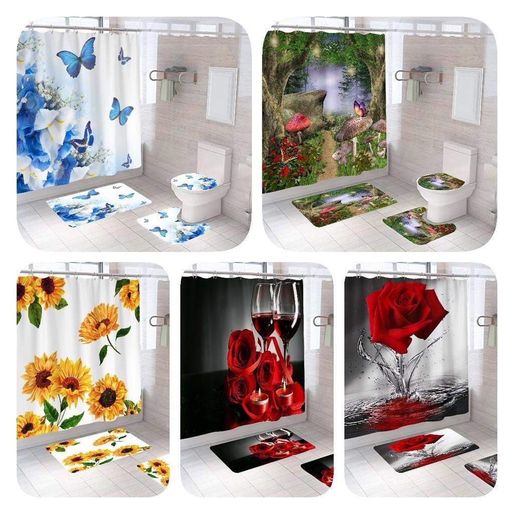 Elegant Modern Style Peva Shower Curtain Set For Bathroom Dry Wet Separation
