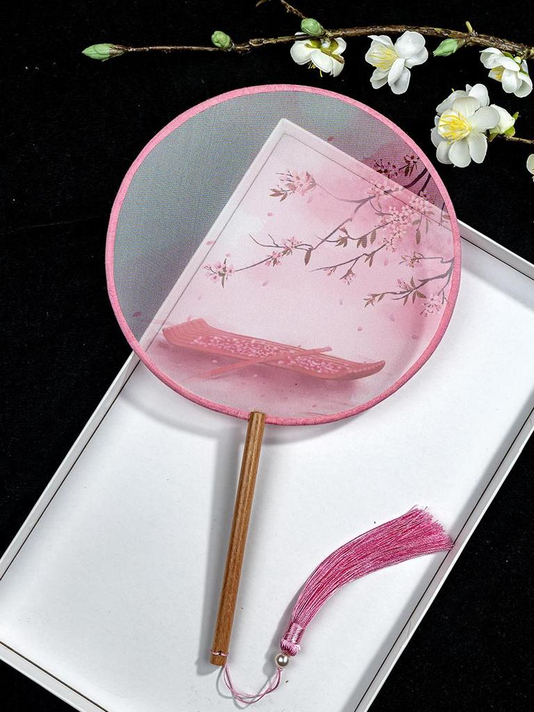 Translucent Ancient Style Round Dance Fan for Hanfu Costumes - Women's Classical Chinese Craft Fan