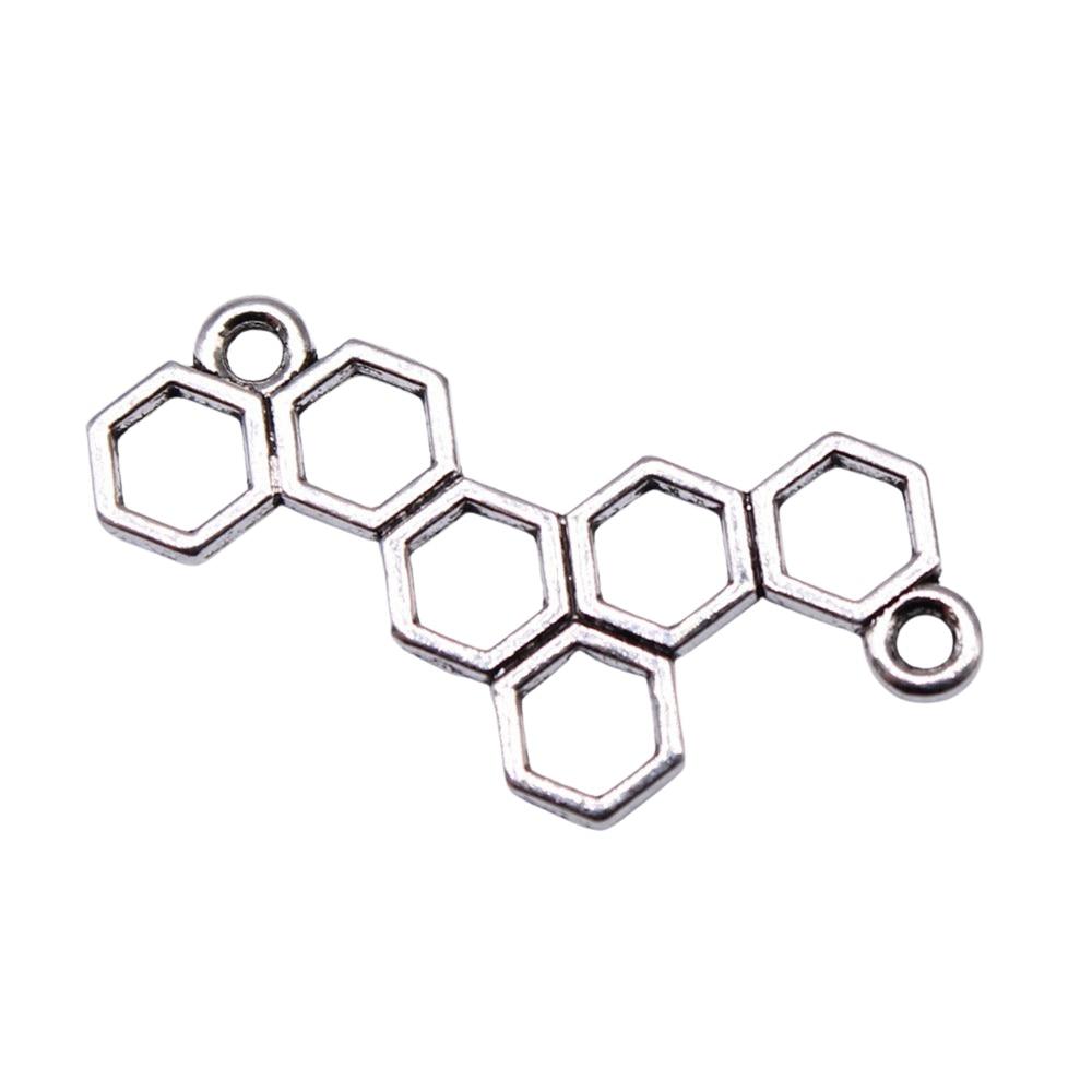 

20шт Сотовый разъем Шармы Шармы Античное серебро Цвет Цинковый сплав 27X13mm