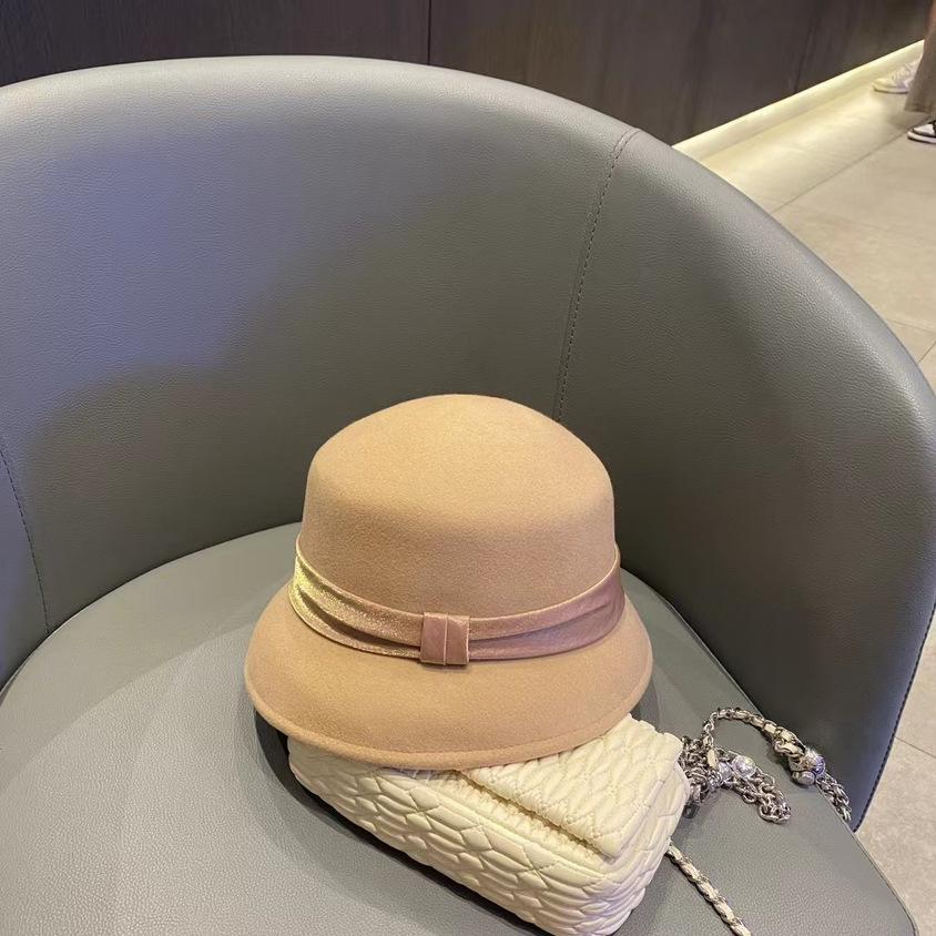

Autumn and winter new top hat women s French retro high quality wool felt hat fashion bucket hat lady small basin hat Adjustable верблюд