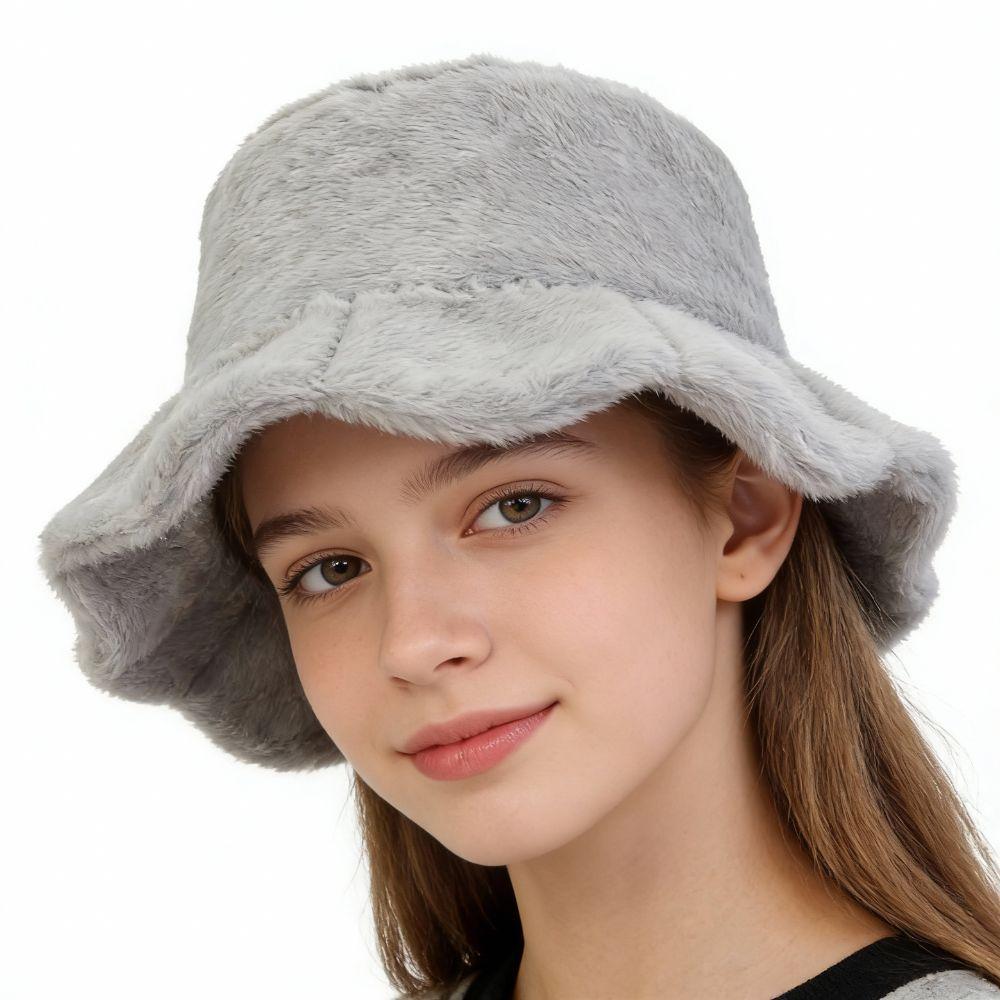 Plush Fisherman Cap Thick Warm Plush Bucket Hat Fashionable Fluffy Winter Cap Outdoor Activities