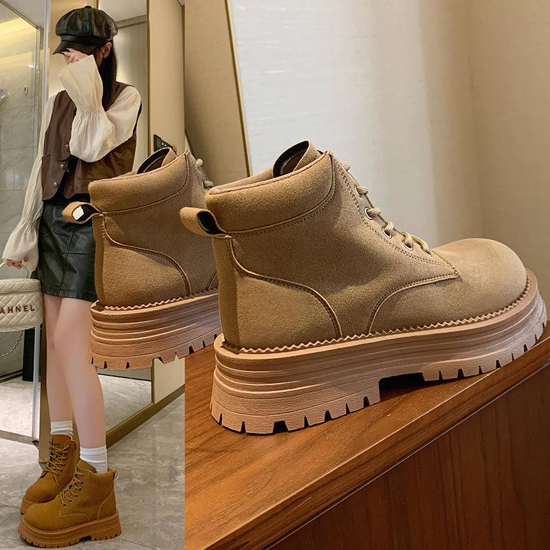 Women's Lace Up Combat Boot Outdoor Chunky Platform Lug Sole Short Boots Fall Winter Ankle Booties for Women Non Slip PU Leather Hiking Boot Shoes