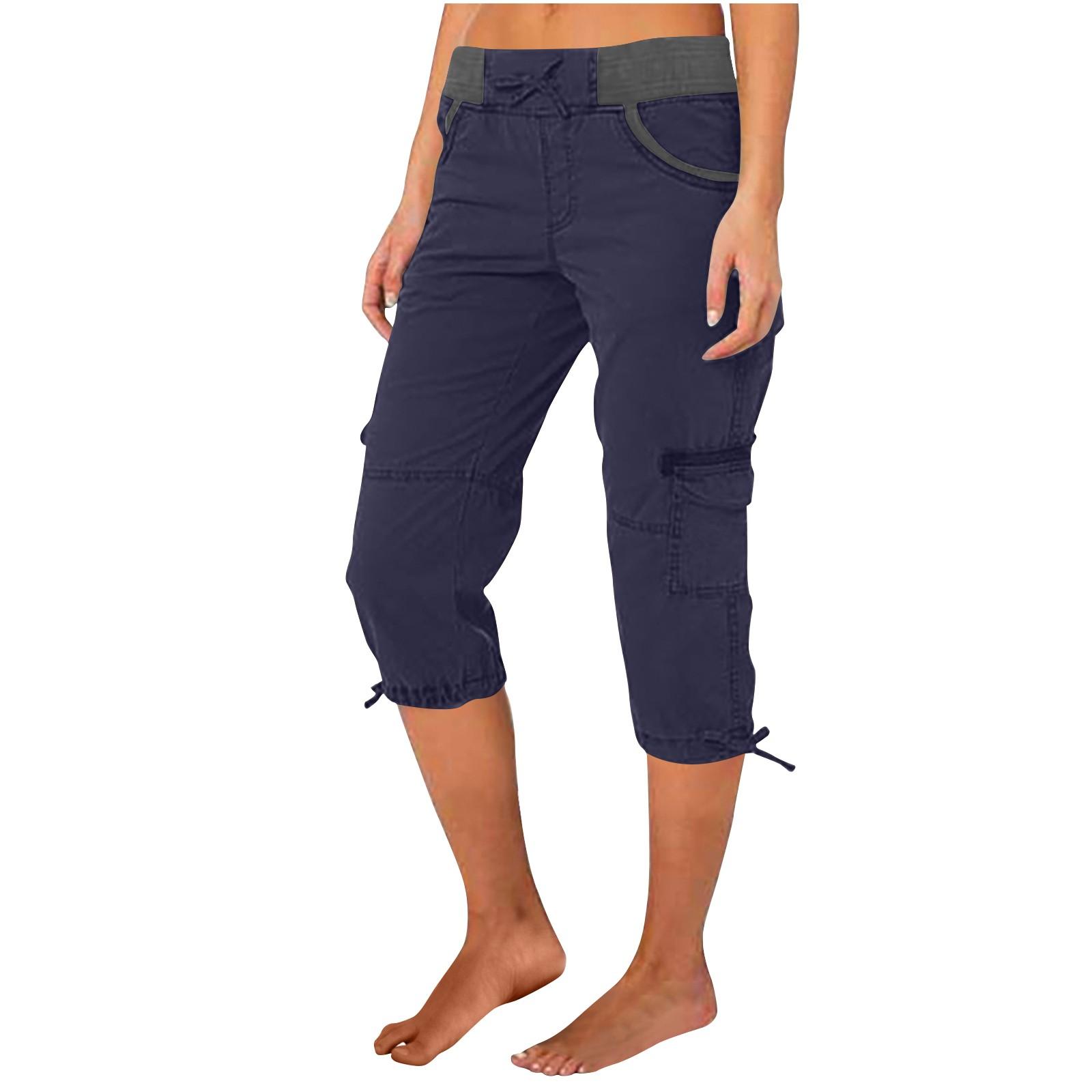 

Women s Fashion Color Casual High-Waist Drawstring Pocket Work Pant Seven-Eighths Pant XXL Темно-синій