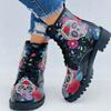 Digital Print Autumn Lady High Top Skull Pattern Boot  British PU Women's Fashion Tooling Boots Outfdoor Woman Ankle Booties