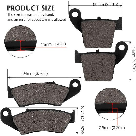 Brake Pads Front and Rear for Honda CR125R 2002-2007, CR250R 2002-2007, CRF250R/CRF250X 2004-2017, CRF450RX 2017, CRF450X 2005-2017, CRF450R