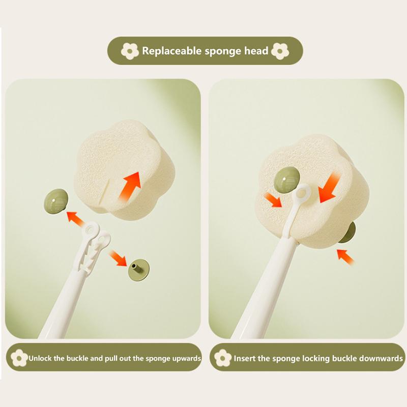 1 szt. Szczotka do czyszczenia kubków 3 w 1 w kształcie kwiatka z długim uchwytem, podstawką z przyssawką, wyjmowaną szczotką do szczelin, szczotką do kubków, zmywakami do kubków