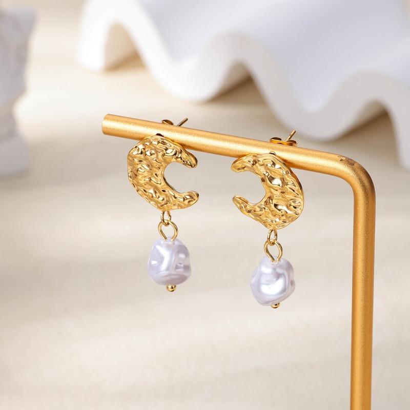 Wind Designer Mond Lava Plissierte Perlenohrringe K Goldplattiert Imitationsperle Modeohrringe
