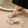Fashion Rhinestone Cross Strap Stiletto Flip Flops Summer New Round Toe Open Toe Non-slip High Heels