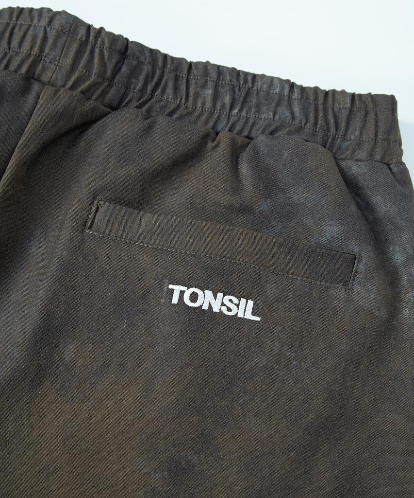 Tonsle Dirty Wash Elastic Waist Double Pleated Wide Pants Khaki