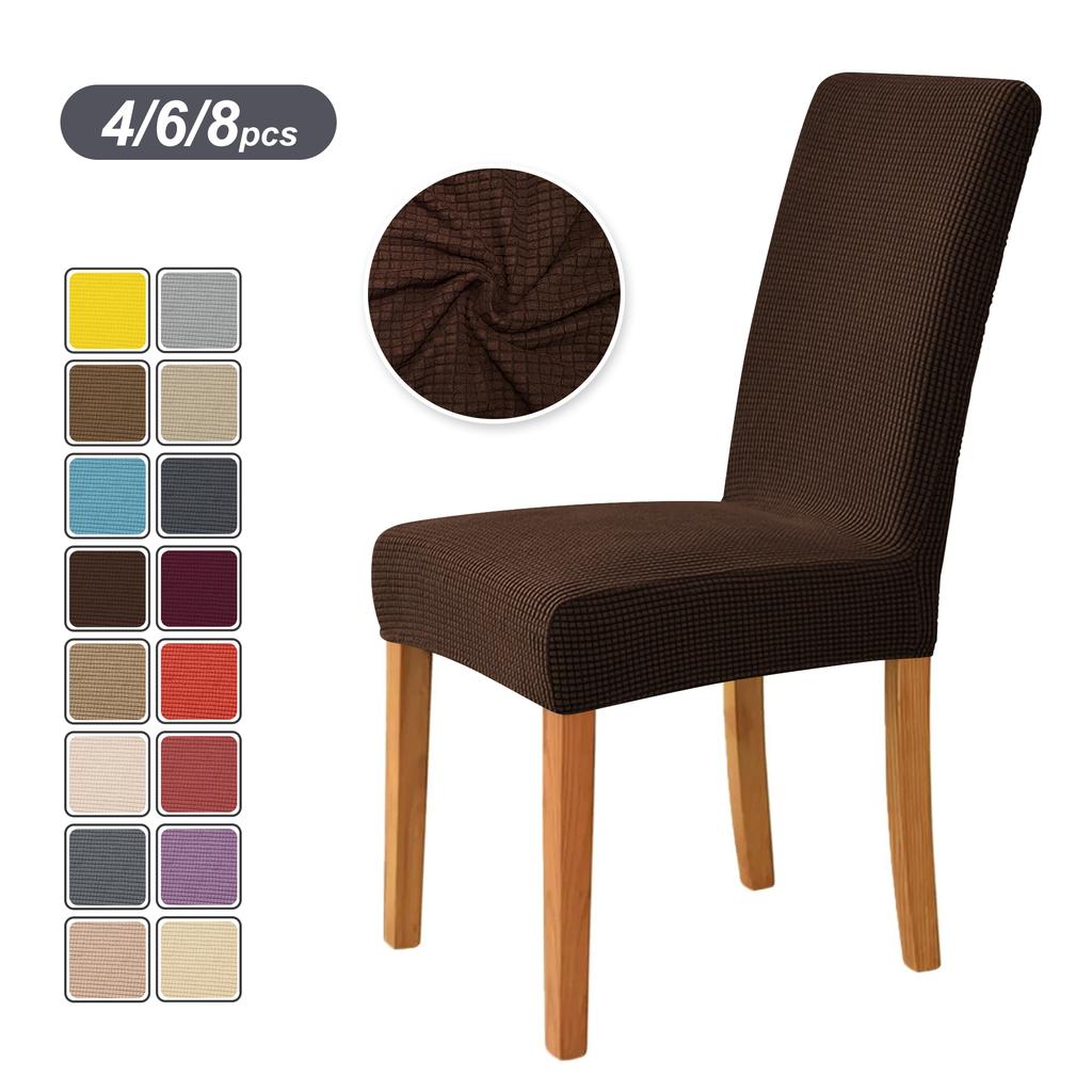4PCS Stretch Dining Chair Covers Feature Textured Checked Jacquard Fabric High Back Chair Slipcover Thick Chair Protectors