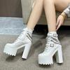 14CM Womens Heeled Ankle Boots Platform Zipper Punk Motorcycle Booties Chunky Block High Heel Round Toe Fashion Boots