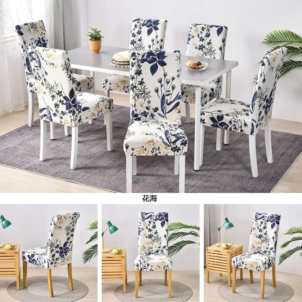 Pastoral Tarzı Yemek Sandalyesi Kapak Elastik Çiçek Baskı Kolsuz Sandalye Minderi Ev Düğün Otel Restoran Ofis Koltuk Örtüsü