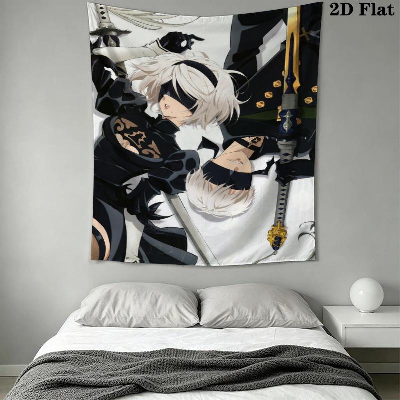 NieR Automata Wall Tapestry Aesthetic Wall Hanging Printed Fabric Blanket Decorative Tapestries for Bedroom Living Room Home Decor