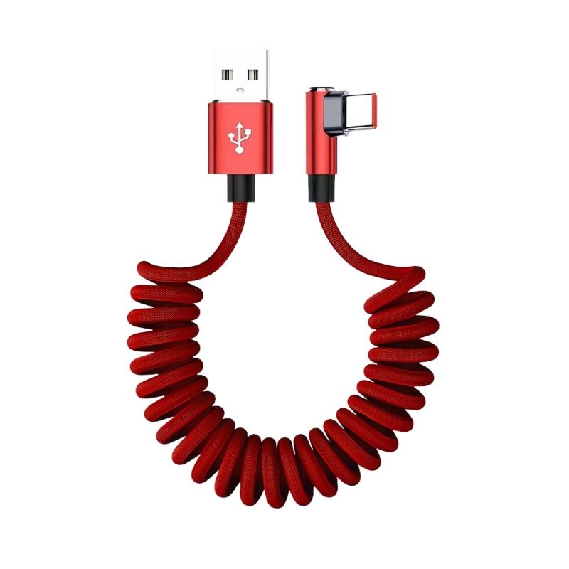 90 Degree Spring Type C Fast Charging Cable 120W 6A Extension Spring Data Cord For Phones Tablets