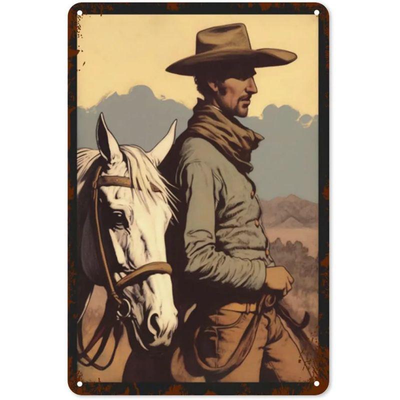 Wild West Cowboy Retro Tin Sign: Vintage American Bar & Restaurant Wall Decor