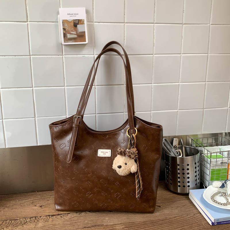 Simple retro Maillard brown bag women's 2025 new commuter large-capacity shoulder bag premium tote bag