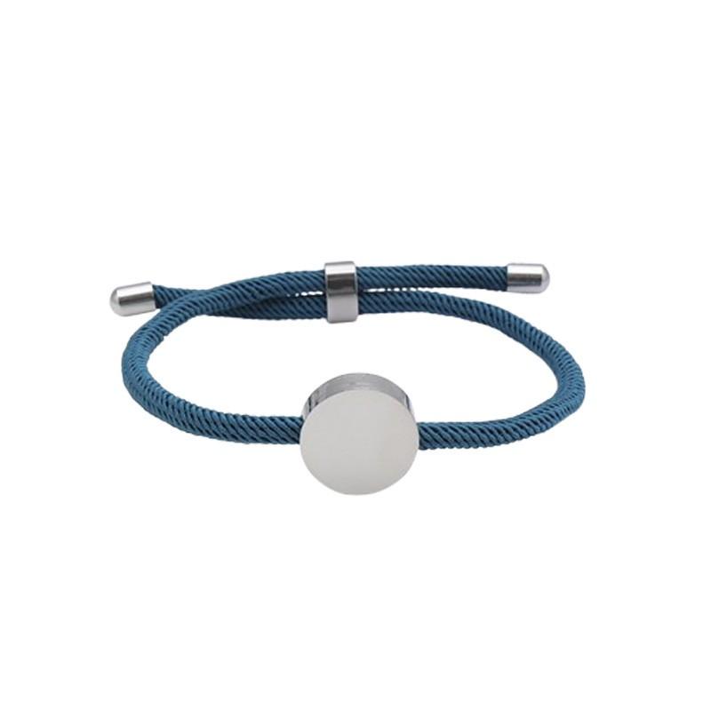 Adjustable Handmade Braided Bracelet With Engravable Round Charm Titanium Steel Unisex Couple Jewelry