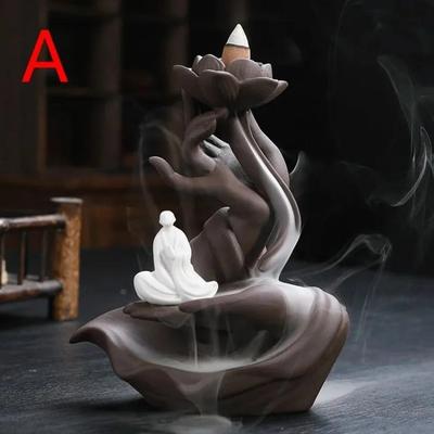 Incense Burner Buddha's Hand Guanyin Lotus Back Incense Burner Ornaments Indoor Incense Burner Purple Sand Antique Sandalwood