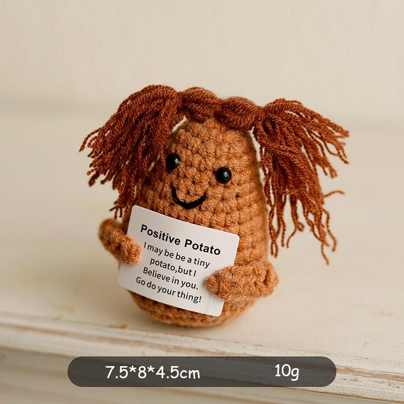 Mini Positive Energy Potatoes Hug Pocket Handmade Plush Wool Knitting Doll With Card Funny Christams Gifts Home Room Decoration