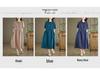 2024 Summer Japanese Style Cotton-Linen Polo Collar Midi Dress for Women