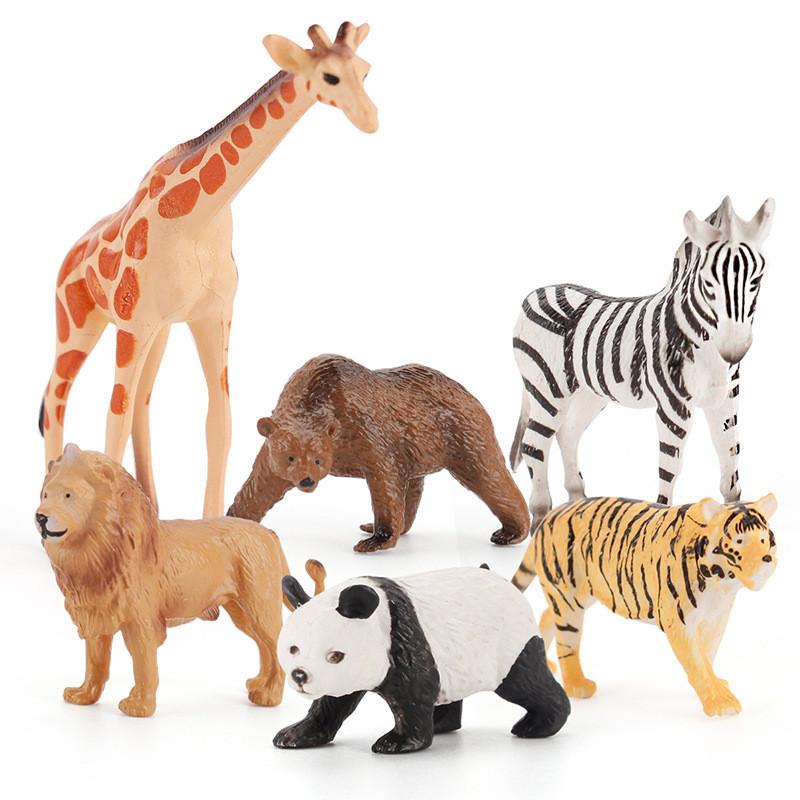 Realistic Static Zoo Animal Figurines Made Of Durable Pvc Lion Bear Panda Tiger Giraffe Mini Models