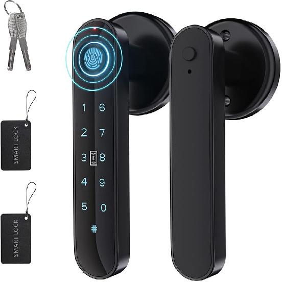 Fingerprint Door Lock Knob - Keyless Entry Door Lock with Handle 100 Fingerprints/IC Cards/Passcodes/Keys, Smart Electronic Biometric Door Knob чёрный