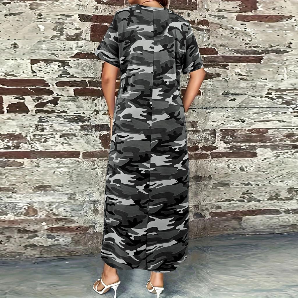 Women's Fashion Camouflage  Short Sleeved Casual Dress