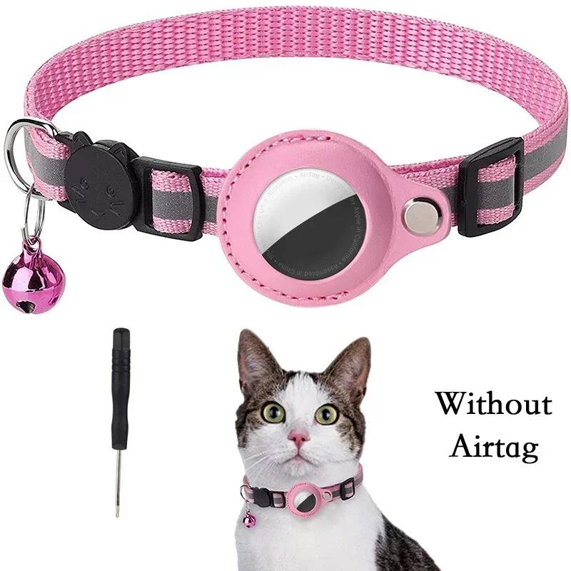 Anti-Lost Cat Collar for Airtag GPS Tracker Protective Case With Bell Reflective Cats Necklace Kitten Accesories Pet Products