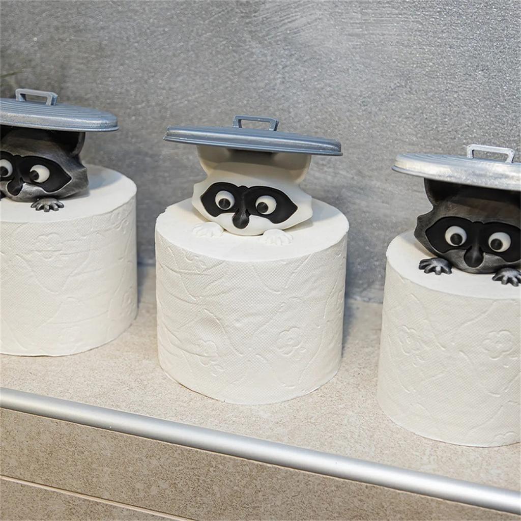 Whimsical Raccoons Bathroom Accessory Multifunctional Tissue Paper Shelf Space Saving Home Decors Solution