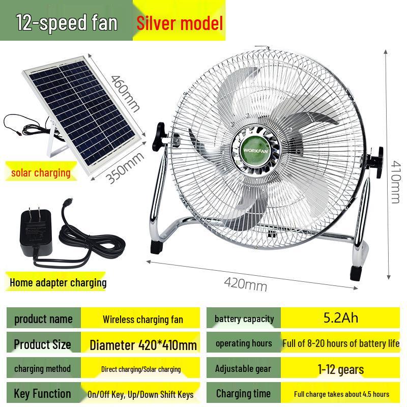 Outdoor Silent Solar-Powered Portable Floor Fan for Camping