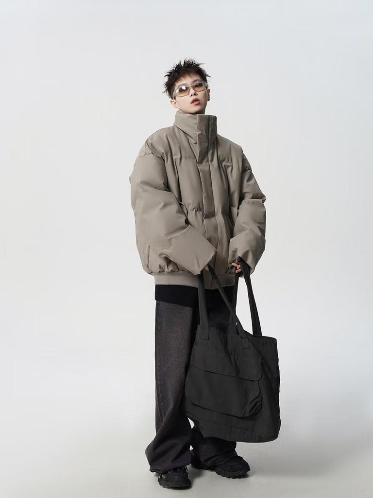 Men's American-Style Winter Warm Cotton Jacket, Loose Fit, Short PU Leather, Padded, Niche Design.