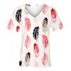 Womens Summer Tops Casual V Neck Flower Print Short Sleeve  Basic T-Shirt