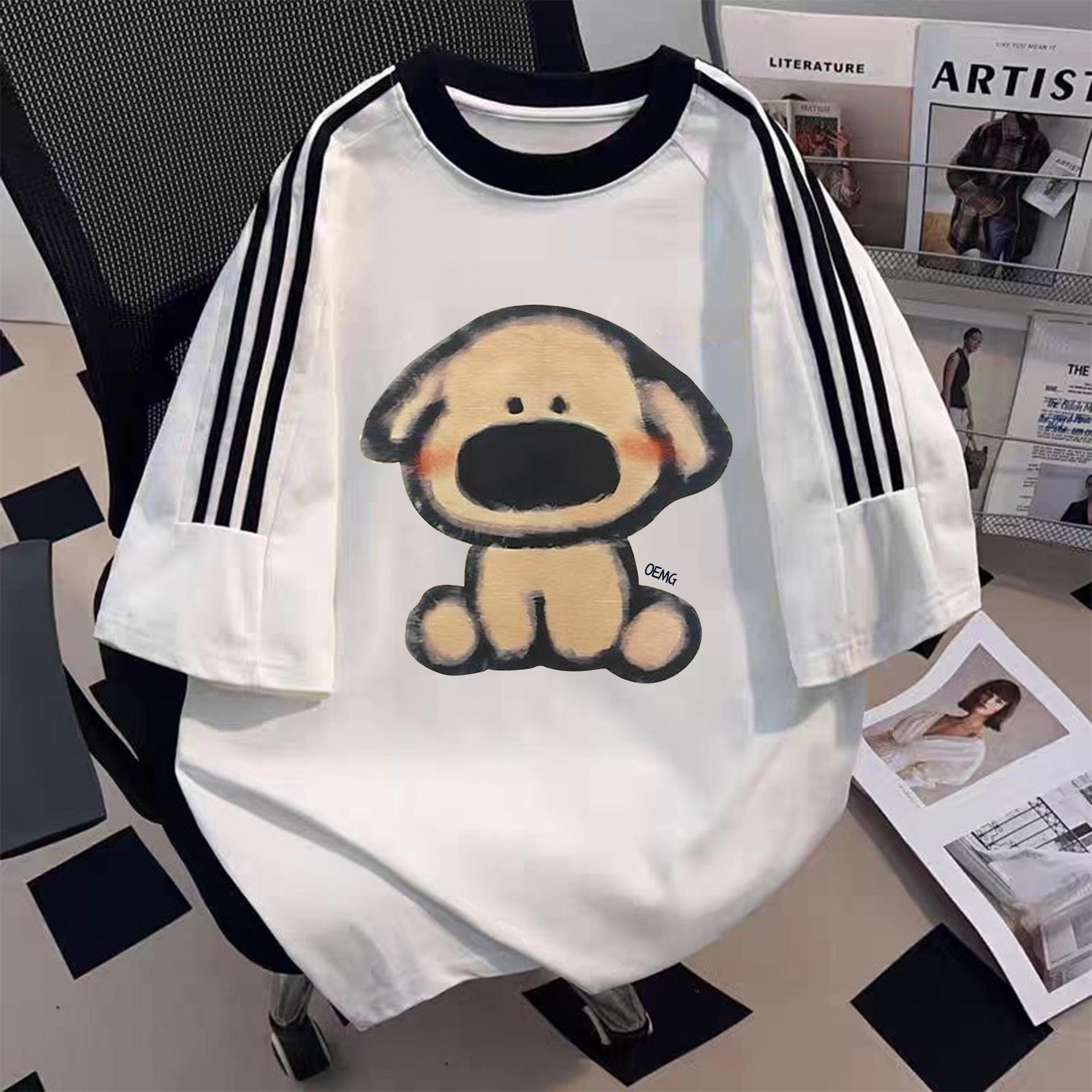 

Женская летняя футболка из хлопка свободного кроя в стиле хип-хоп с мультяшным принтом собаки L High Quality белый