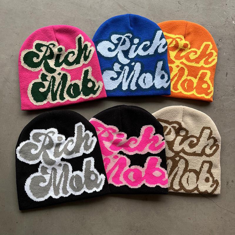 Blocked Simple Color Letter Pattern Neutral Casual Warm Knitted Hat For Autumn