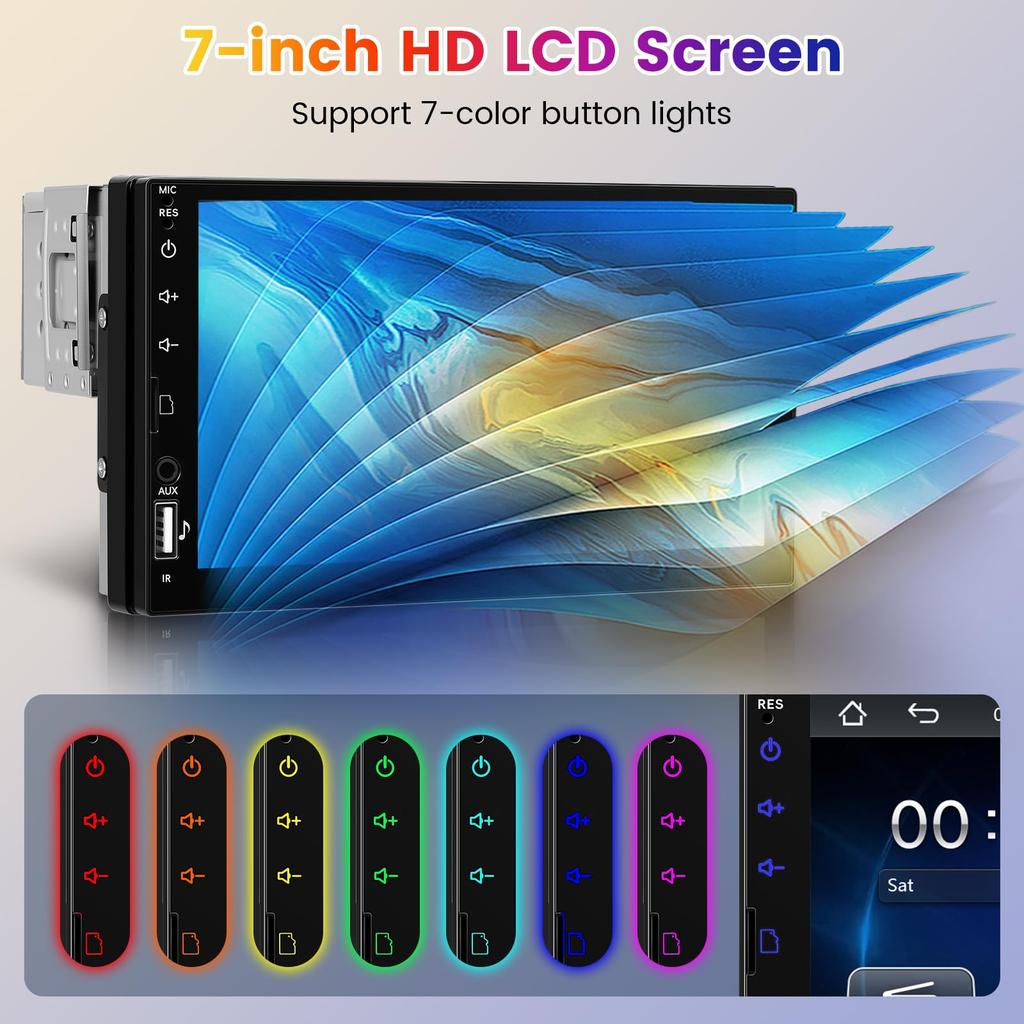 Hodozzy 1 DIN Bil Auto LCD Enkel DIN Bluetooth Bilspeil FM Lading Ryggekamera Lyd, Trådløs, CarPlay/Android-kompatibel, 7-tommers berøringsskjerm,