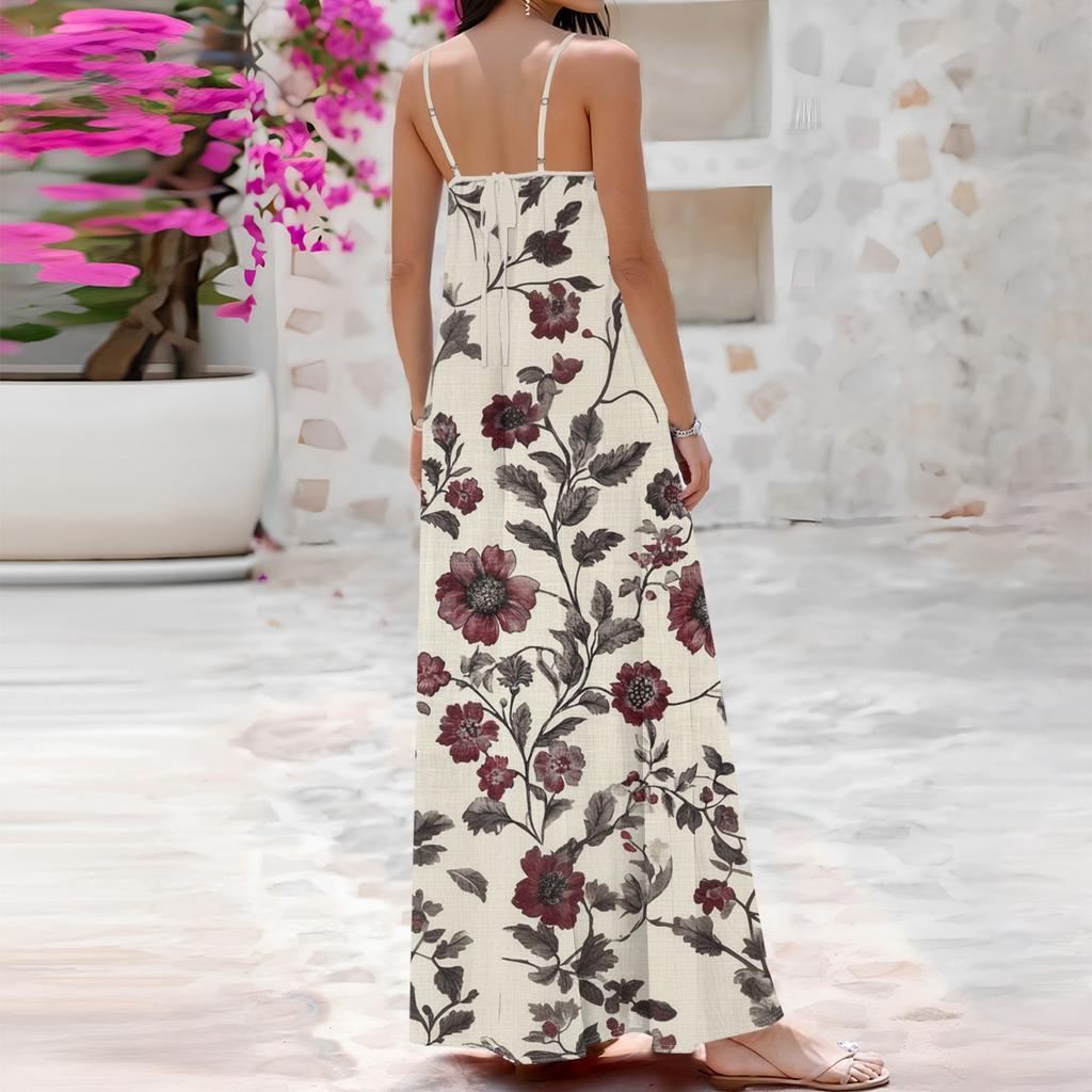 Dámské jarní a letní ležérní módní nastavitelné šle s potiskem dlouhých šatů