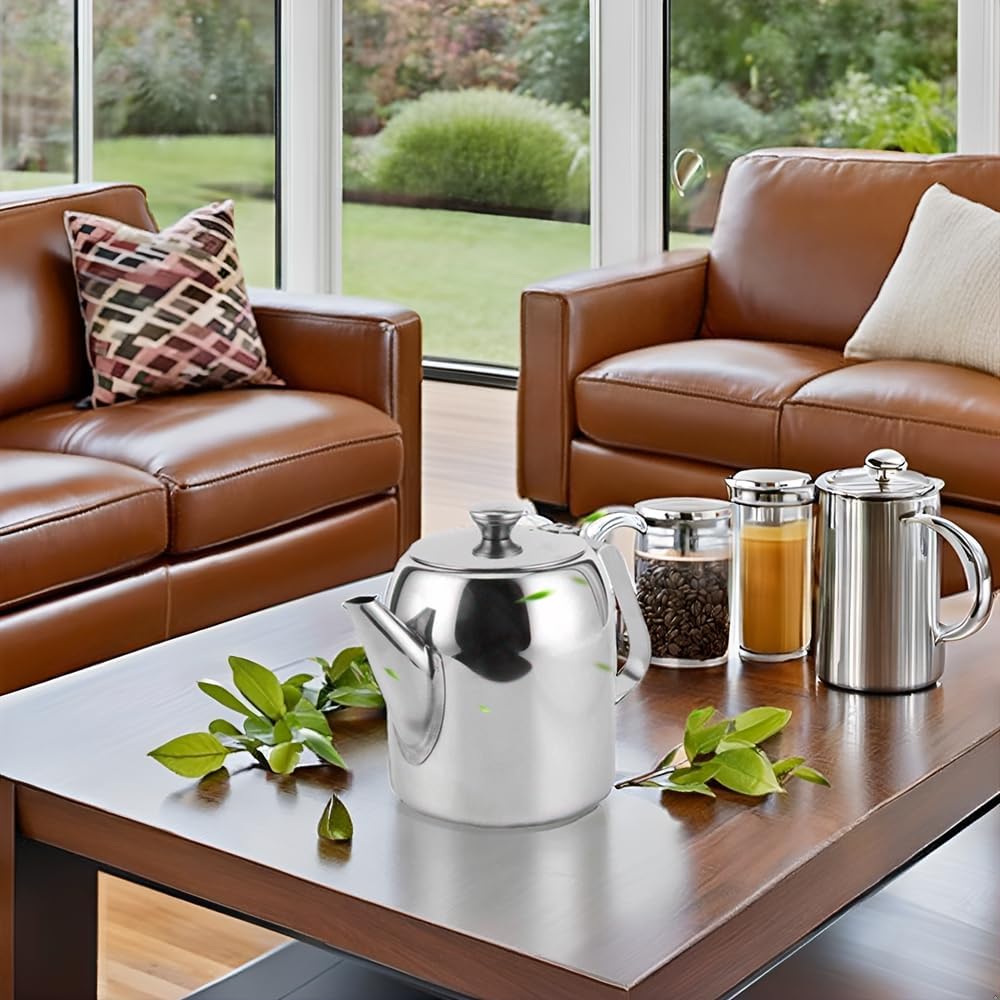 20oz or 32oz Stainless Steel Tea Pot, Silver Teapot Coffee Kettle Short Spou for Coffee, Tea, Beverages, Fruit Herbal (20 Ounces (about 500ML))