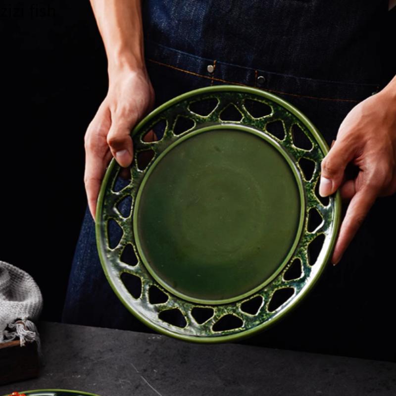 Sushi Plate Hollow Ceramic Tableware Dining Plates Roasting Pan Sashimi Plate Steak Plates Fruit Dish Dessert Bowl Dim Sum Dish