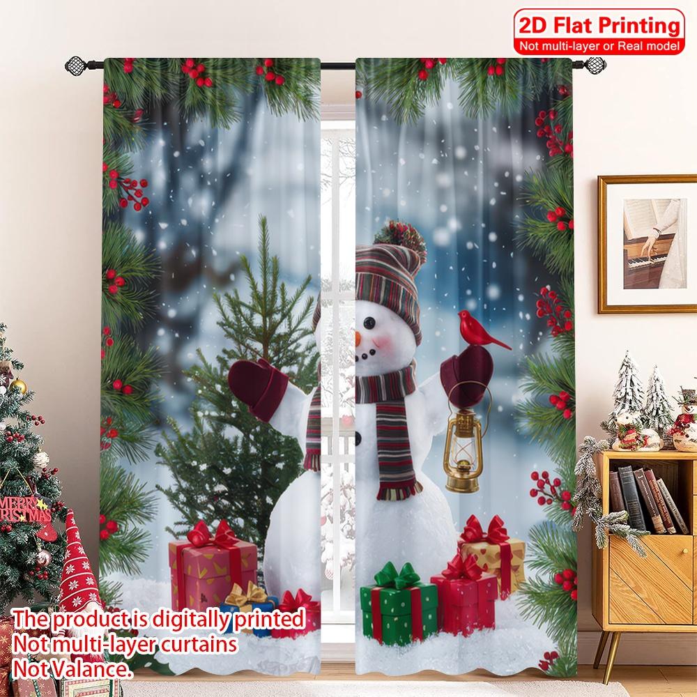 

Set Of 2 Flat Printing Merry Christmas Popular Window Curtains Winter Wonderland Polyester Without Electricity Spring Curtain W100*H70(CM)-Rod Pocket&1PCS