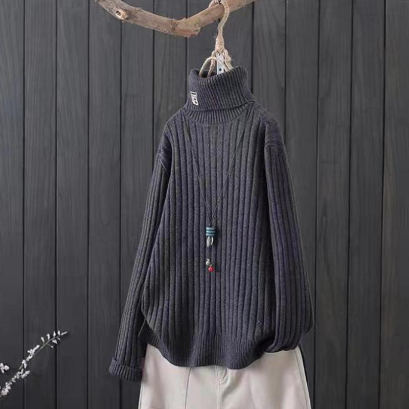 

Модні пуловери з водолазкою для жінок Осінньо-зимові трикотажні джемпери Жіночі вільні повсякденні однотонні трикотажні светри з довгими рукавами Новинка 25305 2XL темно-сірий