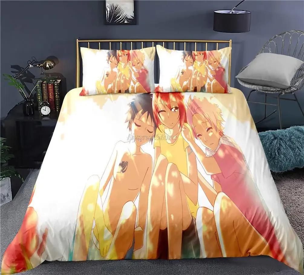 Zestaw pościeli Fairy Tail Single Twin Full Queen King Size Kawaii Anime Bed Set Aldult Kid Bedroom Duvetcover Sets 3D Print 012