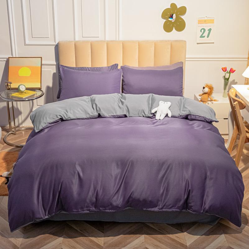 Solid Color Cotton Four-piece Set Brushed Bed Sheet Covers Three Sets