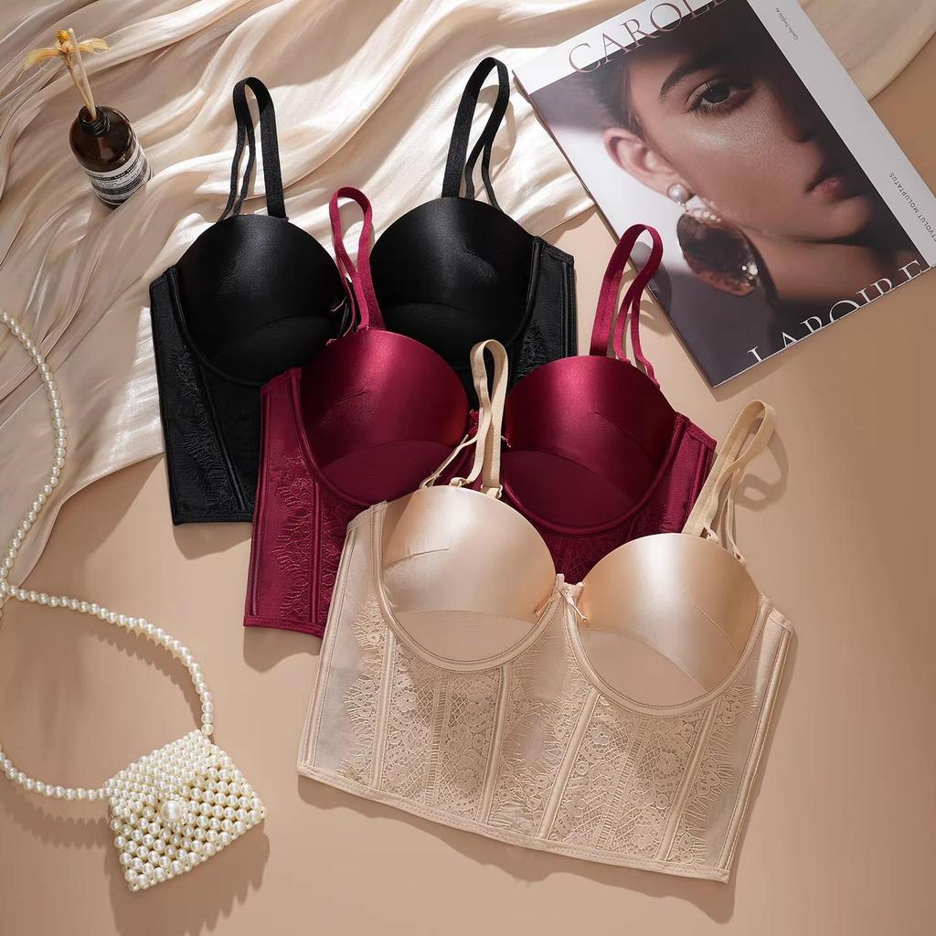 Red Push-Up Bra Set: Six-Button Adjustable, Anti-Side-Boob, No Underwire, Small Bust Enhancement