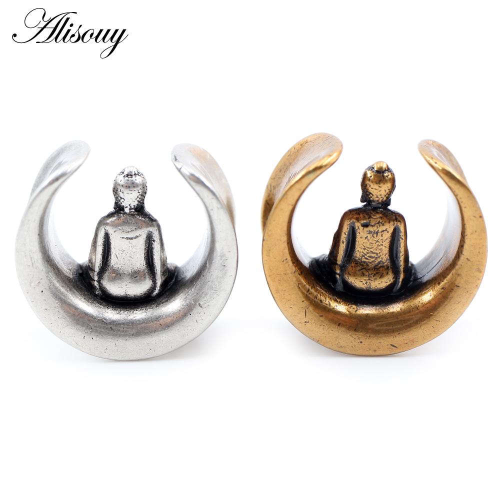 Alisouy 1st 8-25 mm Koppar Buddha Halvcirkel Sadel Öron Tunnel Pluggar Expander Bår Mätare Örhängen Piercing Body Smycken