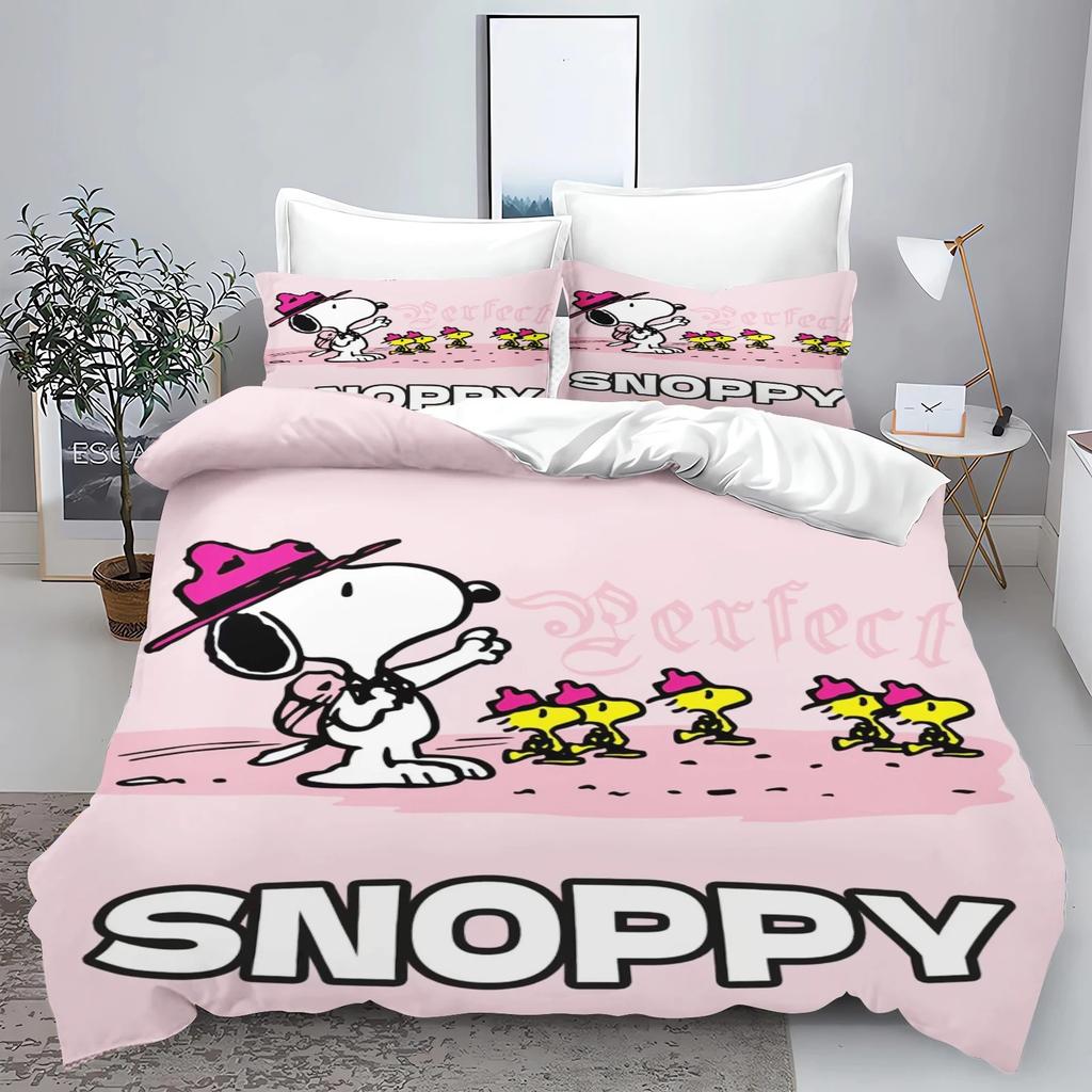 3D NEW Luxury Anime Snoopy Bedding Set Cartoon Children Bedroom Quilt Cover Boy Girl Bedclothes For Children Anime Home Gift
