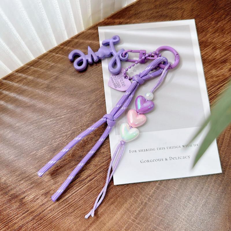 1 Piece   Heart-Shaped Bead Weaving Rope Mobil Phone Pendant Universal Lanyard Bag Key Keychain Accessories Gift